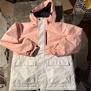 Pink and White Women's Ski Jacket - Insulated Snow Coat